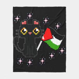 Cobertor De Velo gato preto bonito segura bandeira da Palestina