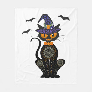 Cobertor De Velo Gato Preto Com Camisa De Halloween De Jack O Lante