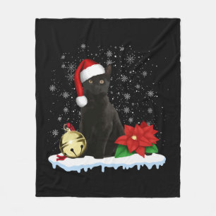 Cobertor De Velo Gato Preto Com Uma Figurinha De Natal De Papai Noe