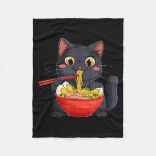 Cobertor De Velo Gato Preto Comendo Macarrão Ramen Kawaii Estilo An