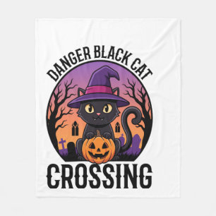 Cobertor De Velo Gato Preto Cruzando Perigo de Halloween