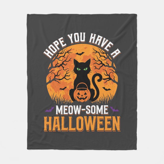 Cobertor De Velo Gato Preto de Halloween Meow-Some (Frente)