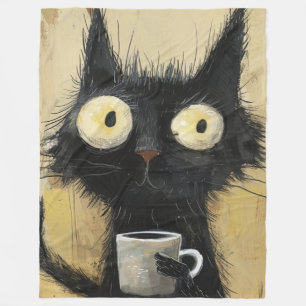 Cobertor De Velo Gato Preto Desgrenhado com Café em Marrom Grunge