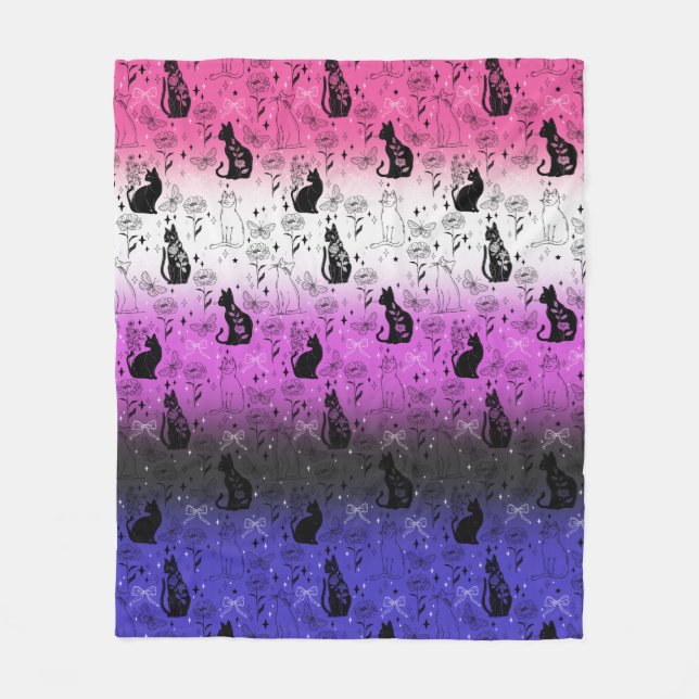 Cobertor De Velo Gato Preto do Orgulho Genderfluido - Testemunha Mí (Frente)
