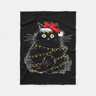 Cobertor De Velo Gato Preto do Papai Noel Enroscado na Luz da Árvor
