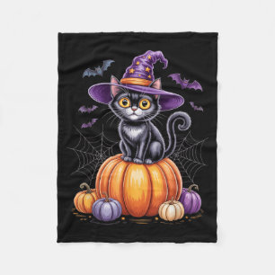 Cobertor De Velo Gato Preto Em Abóbora Com Chapéu De Bruxa Hallowee