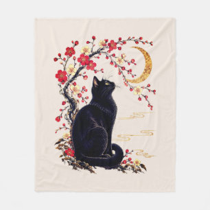 Cobertor De Velo Gato Preto em um Jardim Japonês da Lua