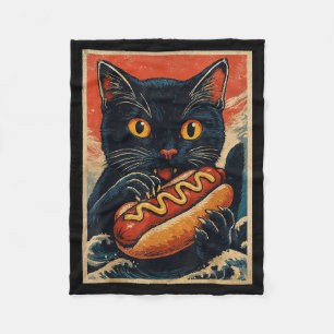 Cobertor De Velo Gato Preto Engraçado Comendo Cachorro Quente Japon