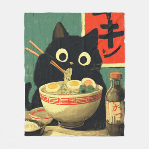 Cobertor De Velo Gato Preto Engraçado Comendo Ramen