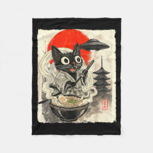 Cobertor De Velo Gato Preto Engraçado Ramen Alien Ufo Abdução Japon