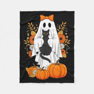 Cobertor De Velo Gato Preto Fantasma Abóbora Fofo Outono Halloween