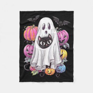 Cobertor De Velo Gato Preto Fantasma Com Abóboras Halloween Assusta