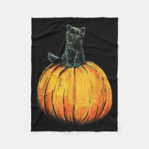 Cobertor De Velo Gato Preto Fofo de Halloween Sentado na Abóbora La