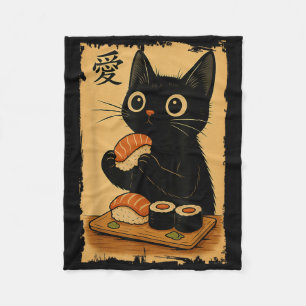 Cobertor De Velo Gato Preto Fofo Kawaii Comendo Sushi Japonês Engra