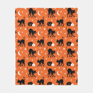 Cobertor De Velo Gato Preto Fofo Sem Costura de Halloween | Laranja