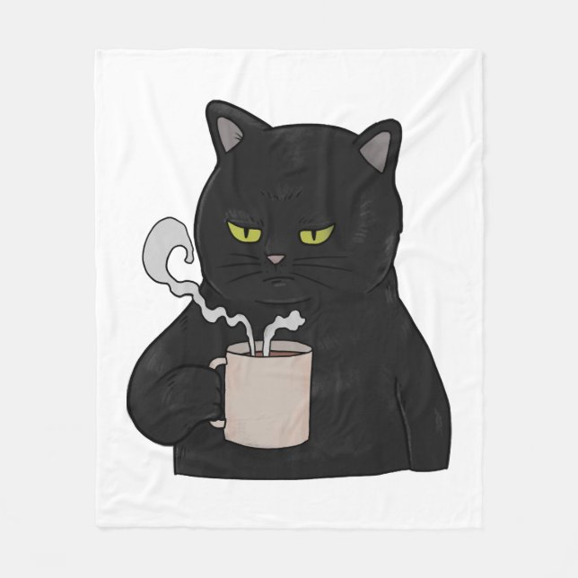 Cobertor De Velo Gato Preto Grumpy com Café Morning Groupe (Frente)