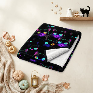 Cobertor De Velo Gato Preto Neon Glowing Assustador Halloween