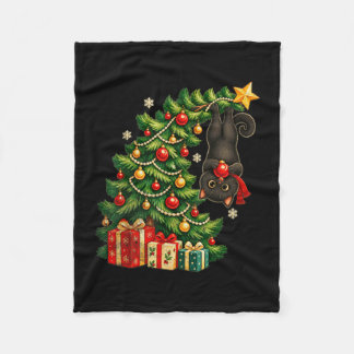 Cobertor De Velo Gato preto pendurado na árvore de Natal animal de