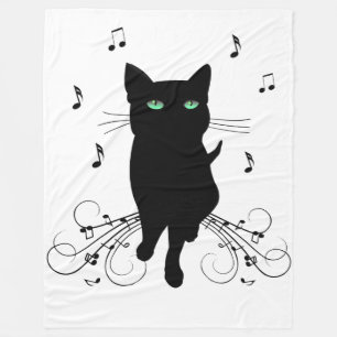 Cobertor De Velo Gato Preto Rodeado por Notas Musicais Sussurrantes