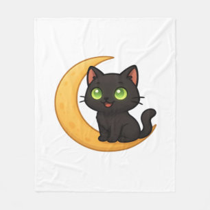 Cobertor De Velo Gato Preto Sorridente com Olhos Verdes Brilhantes