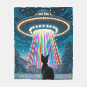 Cobertor De Velo Gato Psicodélico e OVNI Arte Engraçada De Abduçã