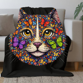 Cobertor De Velo Gato Retrato Cor Flor Borboleta Mãe Gatos Preto