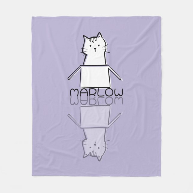 Cobertor De Velo Gato Roxo Fofo Reflexo Doodle Nome Personalizado (Frente)