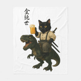 Cobertor De Velo Gato Samurai com Cerveja & T-Rex | Arte Japonesa R