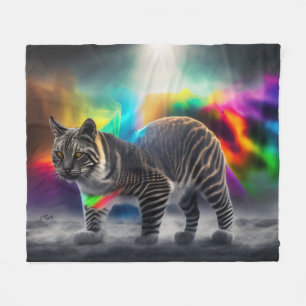 Cobertor De Velo Gato Selvagem Colorido com Cores Arco-Íris, Gato