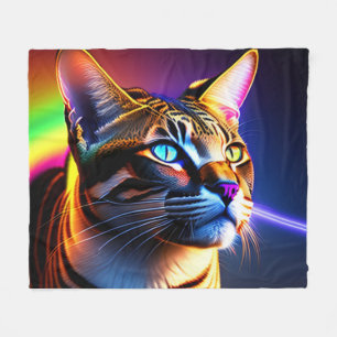 Cobertor De Velo Gato Selvagem Colorido com Cores Arco-Íris, Gato