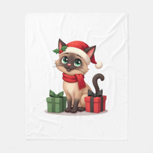Cobertor De Velo Gato Siames Natal Feriado Papai Noel Gato Siames N