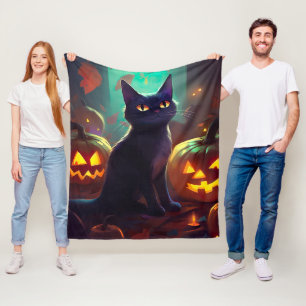 Cobertor De Velo Gato Tuxedo de Halloween com Abóboras Assustador