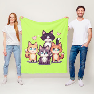 Cobertor De Velo Gatos Coloridos Pixelados