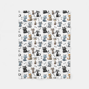 Cobertor De Velo Gatos com Faces Grumpy e Padrão de Impressões de P