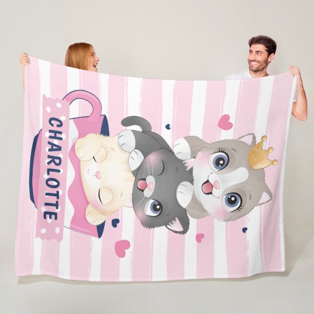 Cobertor De Velo Gatos de Cartoon Cachorros Rosa Rasgados (In Situ)