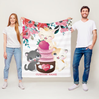 Cobertor De Velo Gatos de Desenho Animado Floral Caprichoso Cupcake