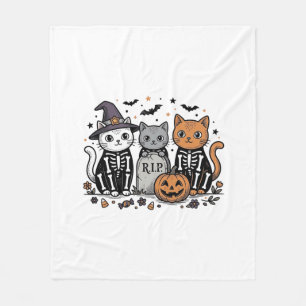 Cobertor De Velo Gatos de Esqueleto Fofo de Halloween Gravura Vinta