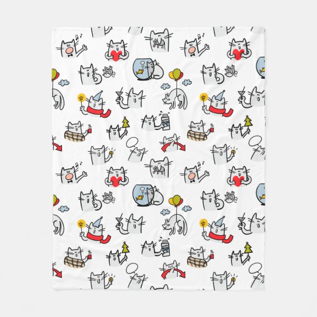 Cobertor De Velo Gatos engraçados, leite e magia. (Frente)