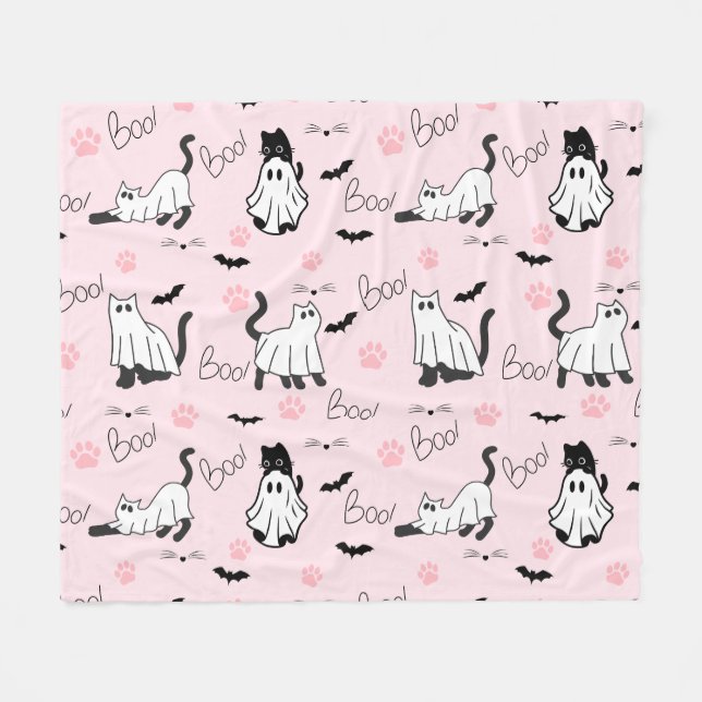 Cobertor De Velo Gatos Fantasmas Fofos Halloween (Frente (Horizontal))