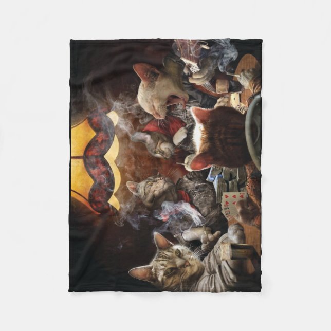 Cobertor De Velo Gatos jogando pôquer (Frente)