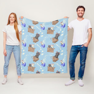 Cobertor De Velo Gatos na caixa e leite cai em azul