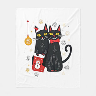 Cobertor De Velo Gatos Natal Retro 50s 60s Xmas (2)