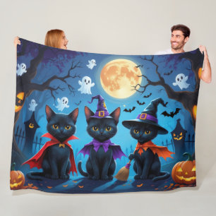 Cobertor De Velo Gatos Negros Pumpkin Halloween Engraçado