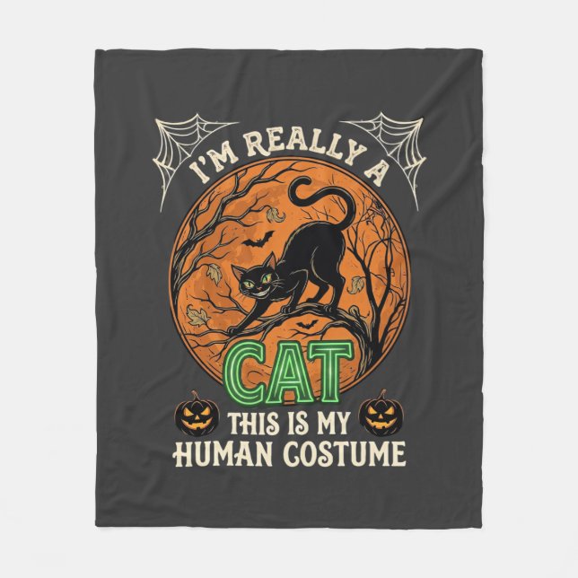 Cobertor De Velo Gatos Pretos Abóbora Lua Halloween de Verdade (Frente)