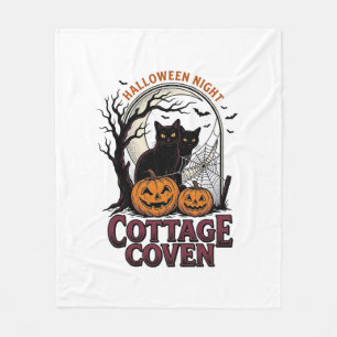 Cobertor De Velo Gatos Pretos de Halloween Arte de Abóbora Coven Vi