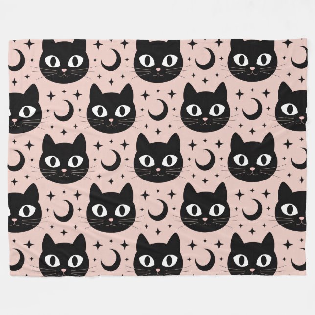 Cobertor De Velo Gatos Pretos Fofos & Halloween Celestial (Frente (Horizontal))