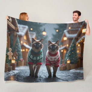 Cobertor De Velo Gatos Siameses Natal Neve Férias