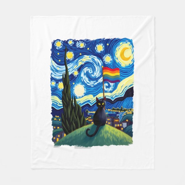 Cobertor De Velo Gay Pride Cat Art Cat Starry Night Style LGBTQ Pri (Frente)