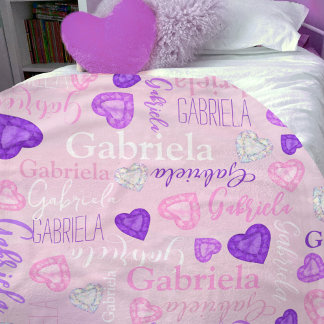 Cobertor De Velo Gemstones hearts custom name pastel pink purple