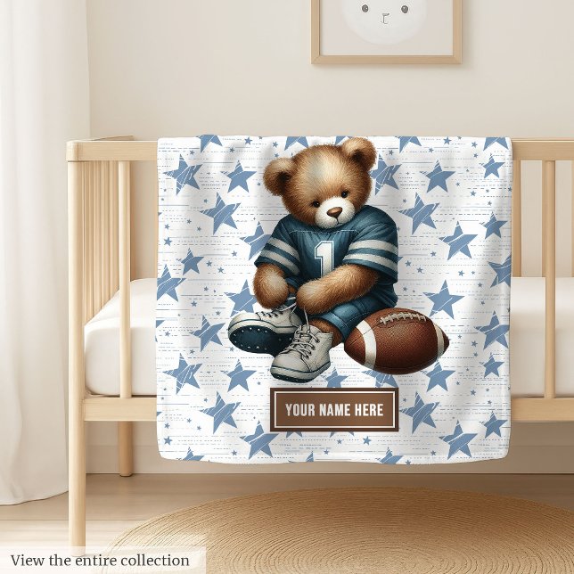 Cobertor De Velo Gentil americano de futebol americano Bear Bear Be (Personalized American football teddy bear blanket, unique and special boy birthday gift idea.)